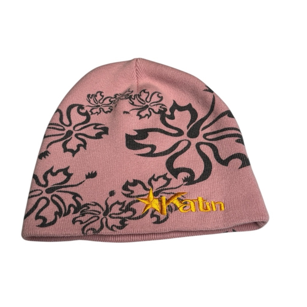 Katin Pink Beanie with Black Floral Design